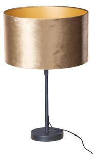 Stolní lampa černá s sametovým stínidlem bronz 35 cm - Parte
