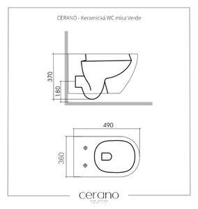 CERANO - Závěsná WC mísa Verde, Rimless + UF sedátko - bílá lesklá - 36x49 cm