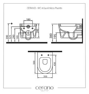 Cerano Puerto, závěsná WC mísa Rimless 50x35 cm bez WC sedáku, černá matná, CER-CER-403392
