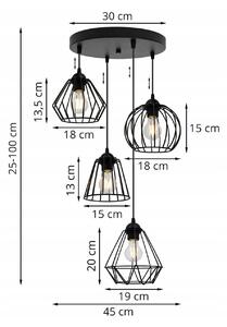 Závěsné svítidlo NUVOLA, 4x černé drátěné stínítko (mix 4 tvarů stínítka), O
