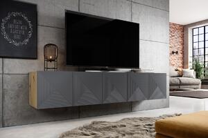 Závěsný TV stolek Asha 200 cm - dub artisan /rivier stone mat