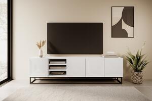 TV stolek Asha 200 cm s výklenkem na kovovém podstavci - bílý mat
