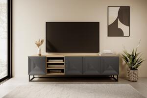 TV stolek Asha 200 cm s výklenkem - dub artisan /rivier stone mat