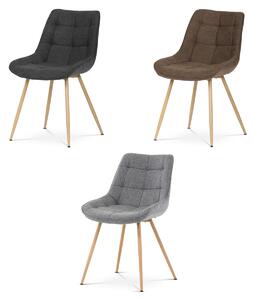 Jídelní židle, potah šedá látka, kovové nohy, 3D dekor dub
