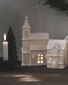 Dům Vánoc Keramický svícen Domek - Kostel bílý matný 25 cm