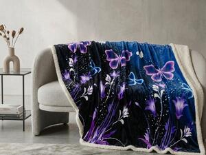 Mikroplyšová beránková deka VIOLET BUTTERFLY tmavě modrá Rozměr: 200 x 220 cm
