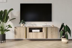 Závěsný TV stolek Verica 150 cm s výklenkem - dub piškotový / zlaté úchytky