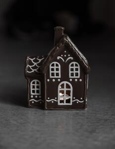 Dům Vánoc Keramický svícen Domek - Perníková chaloupka hnědý lesklý 15 cm