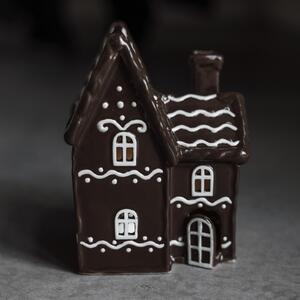 Dům Vánoc Keramický svícen Domek - Perníková chaloupka hnědý lesklý 16 cm