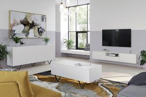 Závěsný TV stolek Scalia 190 cm s výklenkem - bílý mat