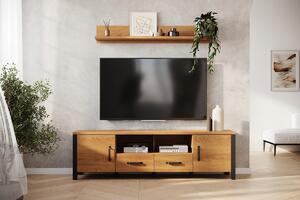 TV stolek Olin 192 cm se zásuvkami - dub karamelový / černý supermat