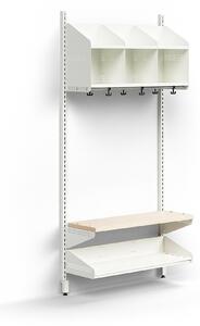AJ Produkty Šatní stěna ENTRY, nástěnná, lavice, 3 přihrádky, 1800x900x300 mm, bílá