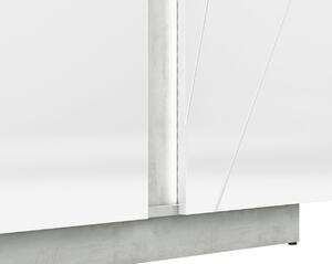 Široká kombinovaná komoda FIDES - lesklá bílá / stříbrný beton