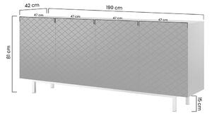Komoda Scalia II 4D 190 cm - černý mat / zlatý podstavec