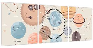 Obraz - Planetky s názvy (s hodinami) (90x30 cm)