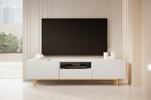 TV stolek Scalia II 190 cm s výklenkem - bílý mat / zlatý podstavec