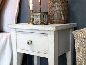 Bílý dřevěný retro noční stolek se šuplíkem Fabien - 42*32*52 cm
