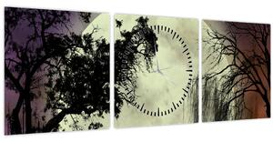 Obraz - Úplněk nad hladinou (s hodinami) (90x30 cm)