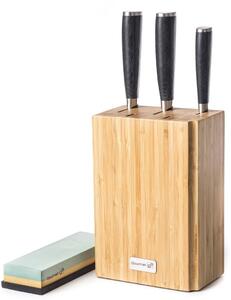 G21 Sada nožů Damascus Premium v bambusovém bloku, Box, 3 ks + brusný kámen 6002298