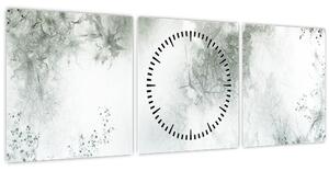 Obraz abstrakce listů (s hodinami) (90x30 cm)