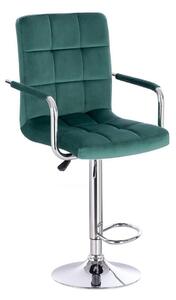 Barová židle VERONA VELUR na stříbrném talíři - zelená