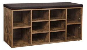 Songmics Botník se sedákem 10 polic hnědý 104 x 48 x 30 cm