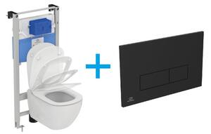 Ideal Standard Tesi WC Set - Závěsné WC AQUABLADE s instalačním systémem ProSys, ovládací tlačítko černé, sedátko se SoftClose
