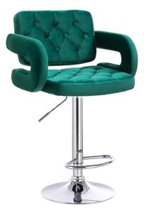 LuxuryForm DESIGN Barová židle ADRIA VELUR s kulatou stříbrnou podstavou - zelená