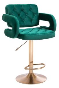 LuxuryForm DESIGN Barová židle ADRIA VELUR na zlaté kulaté podstavě - zelená
