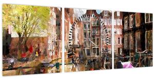Obraz - Amsterdam (s hodinami) (90x30 cm)