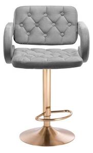 LuxuryForm Barová židle ADRIA VELUR na zlatém talíři - šedá