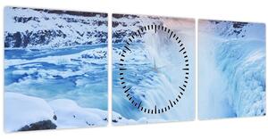Obraz - Chladné vodopády (s hodinami) (90x30 cm)