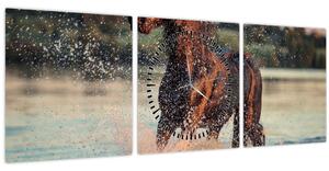 Obraz - Běžící kůň (s hodinami) (90x30 cm)