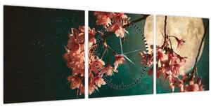 Obraz - Sakura v úplňku (s hodinami) (90x30 cm)