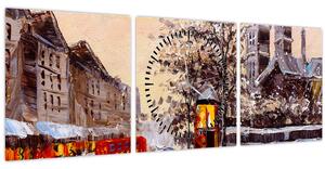 Obraz - Malba zimního města (s hodinami) (90x30 cm)