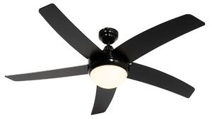 Chytrý stropní ventilátor černý s dřevěným potiskem 132 cm vč. LED stmívatelné s dálkovým ovládáním - Cool