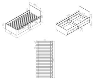 Jednolůžková postel INNES 90x200 - buk fjord / bílá / šedá platina