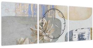 Obraz - Malba s květy a texturami (s hodinami) (90x30 cm)