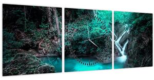 Obraz - Tyrkysové jezero (s hodinami) (90x30 cm)