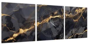 Obraz - Černo - zlatý dekor (s hodinami) (90x30 cm)
