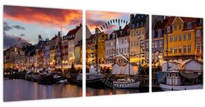Obraz - Nyhavn, Kodaň (s hodinami) (90x30 cm)