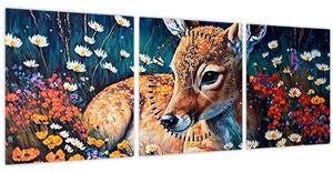 Obraz - Malované srně (s hodinami) (90x30 cm)