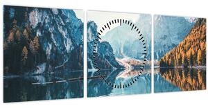 Obraz - Lodě na jezeře Braies (s hodinami) (90x30 cm)
