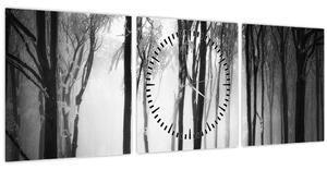Obraz - Vlk v temném lese (s hodinami) (90x30 cm)