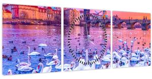 Obraz - Praha (s hodinami) (90x30 cm)