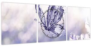 Obraz - Motýl a levandule (s hodinami) (90x30 cm)
