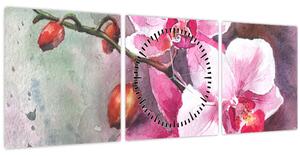 Obraz - Orchideje, aquarel (s hodinami) (90x30 cm)