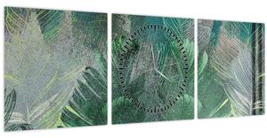 Obraz - Betonová textura s listy (s hodinami) (90x30 cm)