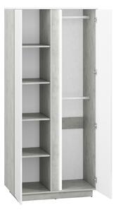 Šatní skříň FIDES - šířka 92 cm, bílá / stříbrný beton