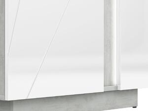 Vitrína s prosklenou částí FIDES - levá, lesklá bílá / stříbrný beton